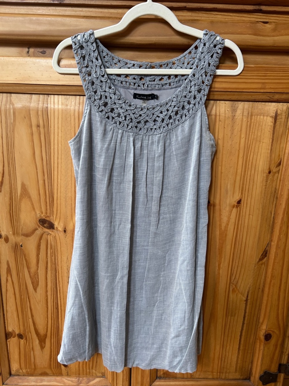 Mustard Seed Dress Mini Grey Crochet Lace Neckline Sleeveless Cotton Lined